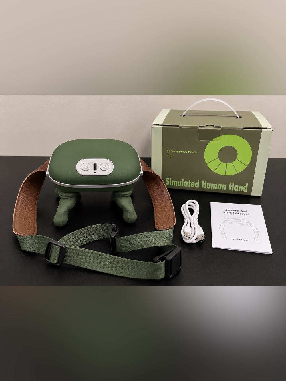 Green Portable Handheld Massager with Strap and USB Charging
